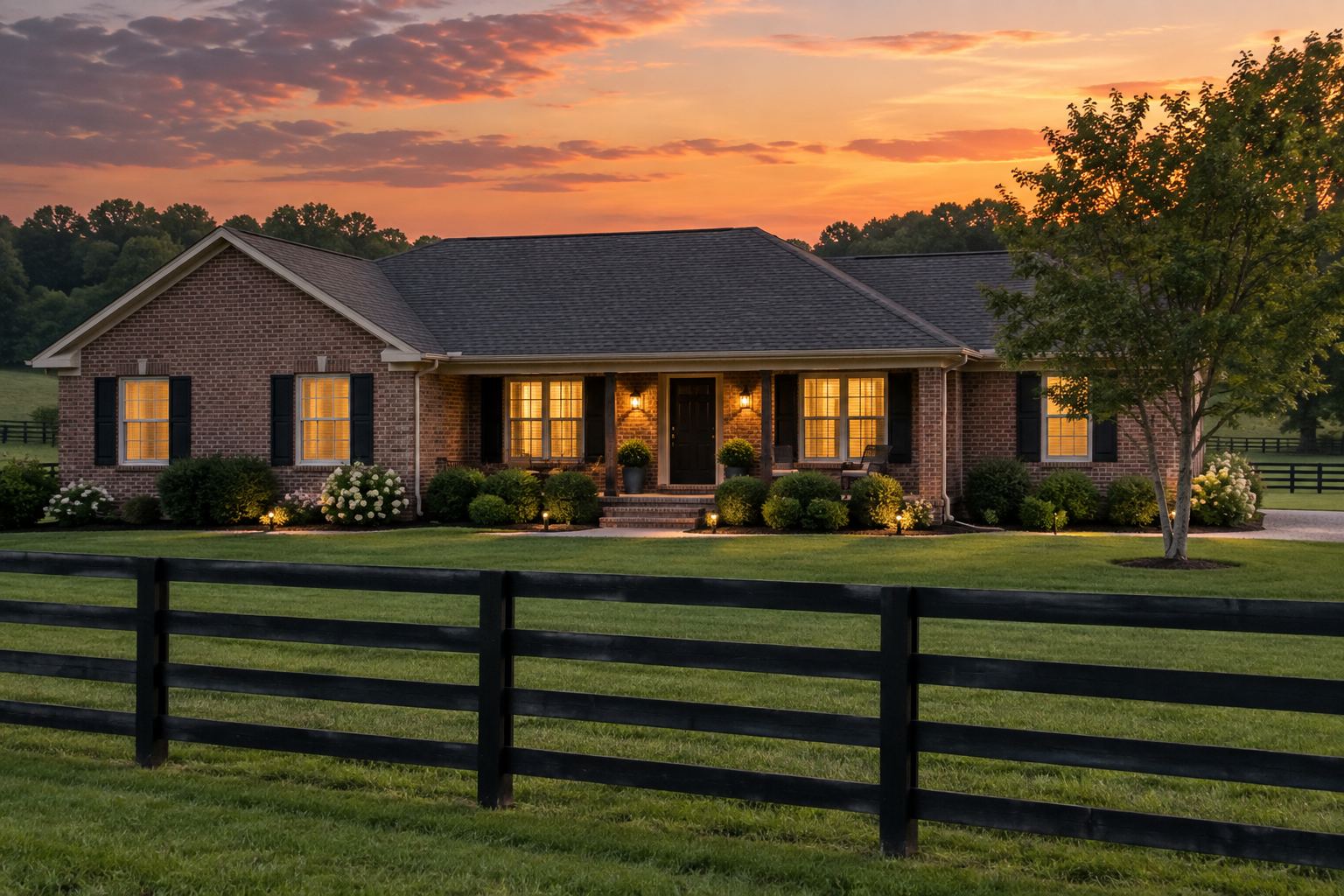 A Lexington home at dusk, illustrative