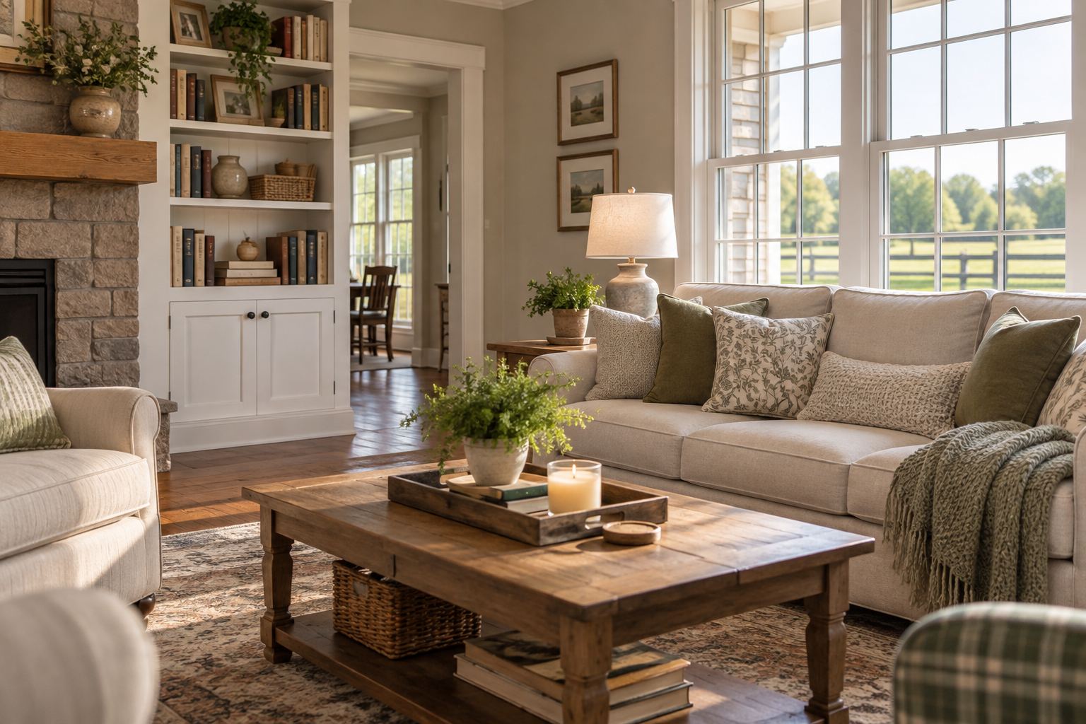 A cozy Lexington living room, illustrative