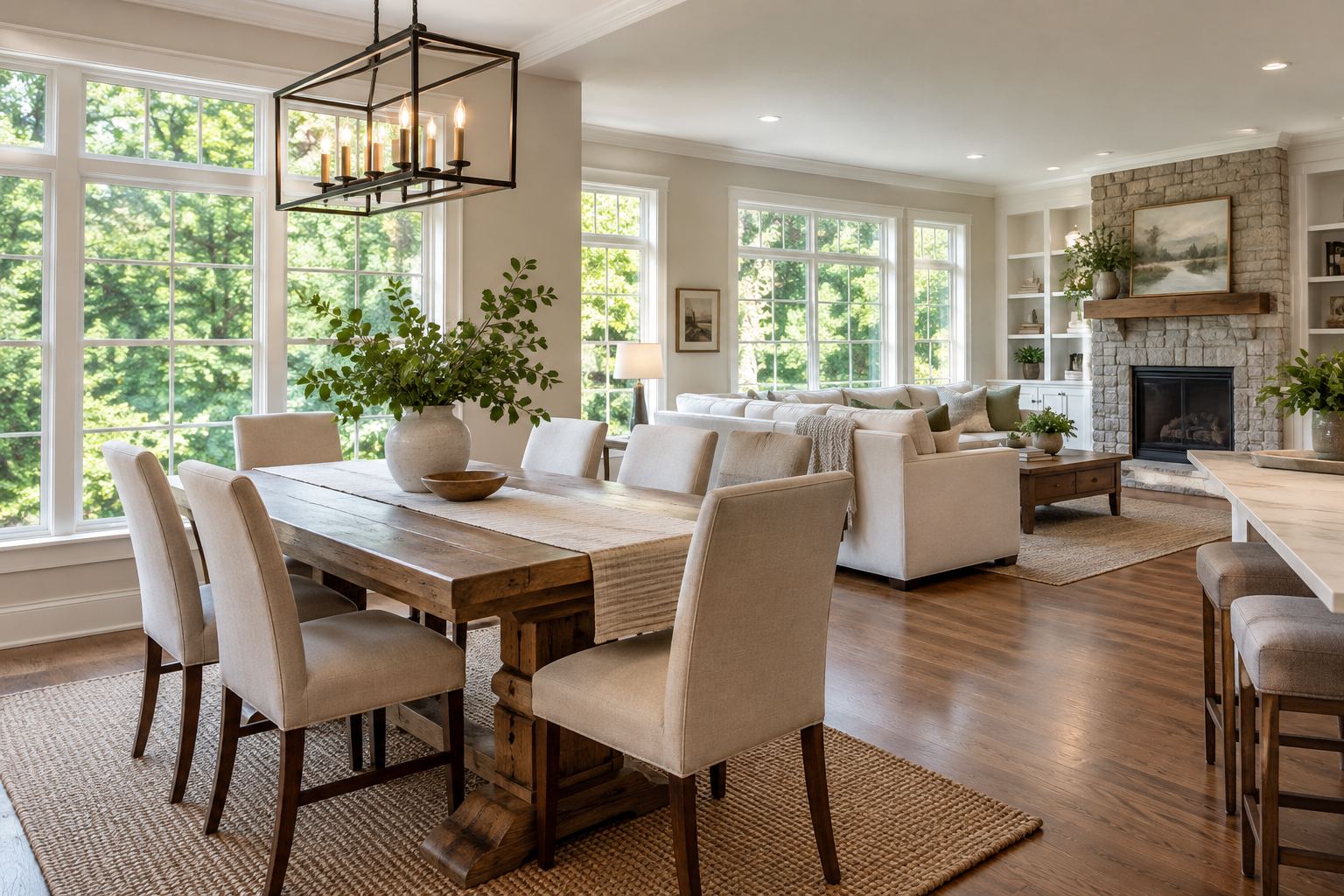 A bright Kentucky living room, illustrative